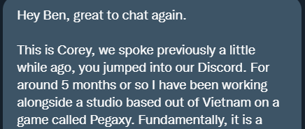 manilacrypto1's tweet photo. This message changed our lives.
Forever grateful in behalf of @realdealguild 
thank you sir @RealCoreyWilton.
@PegaxyOfficial https://t.co/DBY904WWho