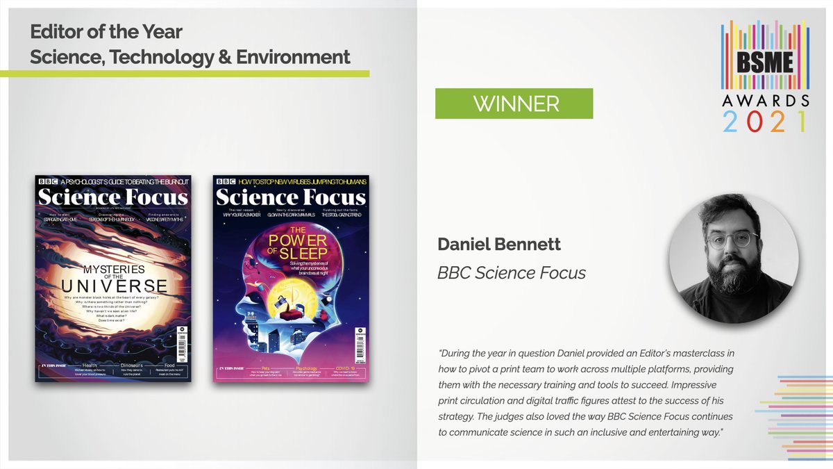 Smiling from ear to ear to have been named this year's Editor of the Year - Science, Technology &amp; Environment by <a href="/bsmeinfo/">BSME</a>. A wonderful reflection of the genius work produced by the <a href="/sciencefocus/">BBC Science Focus Magazine</a> team over the last 12 months in the midst of some hugely tough challenges.