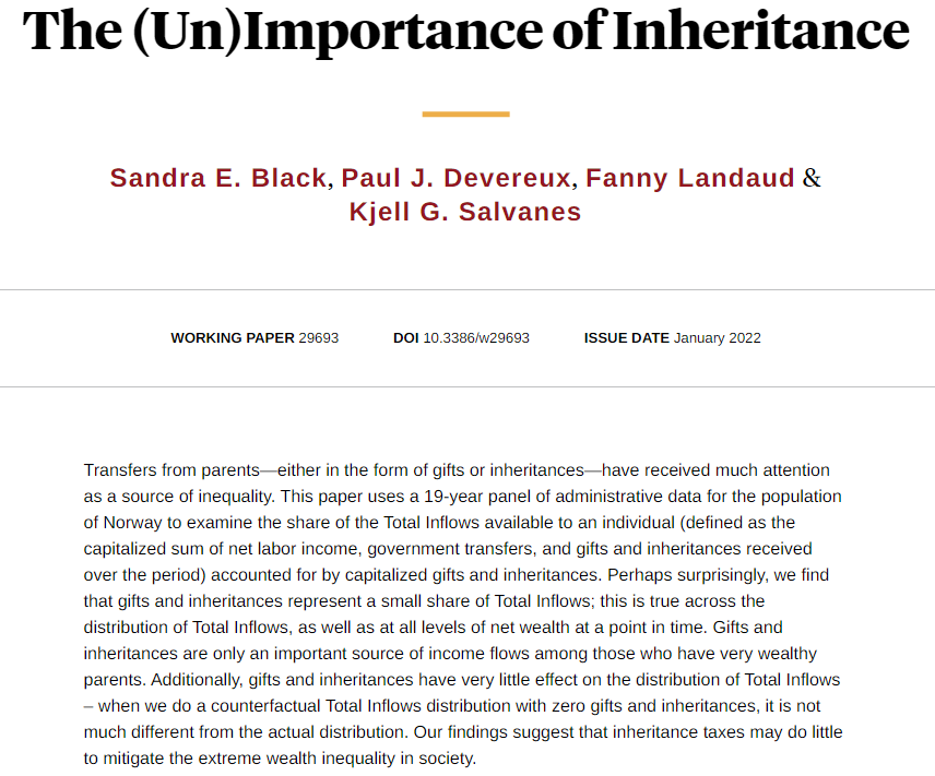 nberpubs's tweet photo. Inheritances in Norway represent only a small share of income inflows; this is true at all points of the wealth distribution, from Sandra E. Black, Paul J. Devereux, @FannyLandaud, and Kjell G. Salvanes https://t.co/BkmKFtP6Nq https://t.co/owMeluVGR6