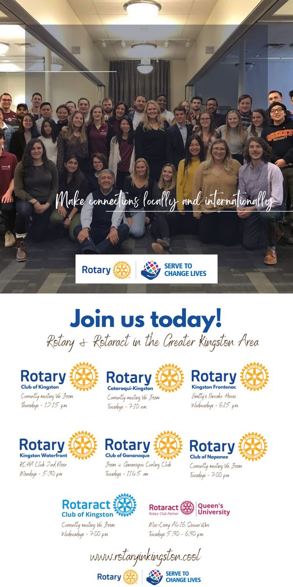 RCKingston_ON's tweet photo. Are you looking to develop your network and meet new people from all around the world? Rotary and Rotaract provides the opportunity to meet a diverse group of people and build connections!
#RotaryInternational
#Rotary
#RotaryDistrict7040
#Rotaract
#WhyJoinRotary
#ygk https://t.co/jxJ4pXzJs3
