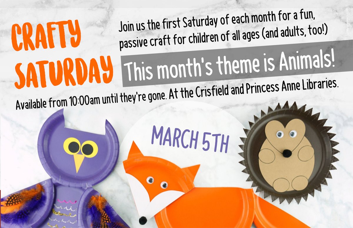 Join us next Saturday for our first 'Crafty Saturday' of spring! Available why supplies last. 
#craftysaturday #kidscrafts #animalcrafts