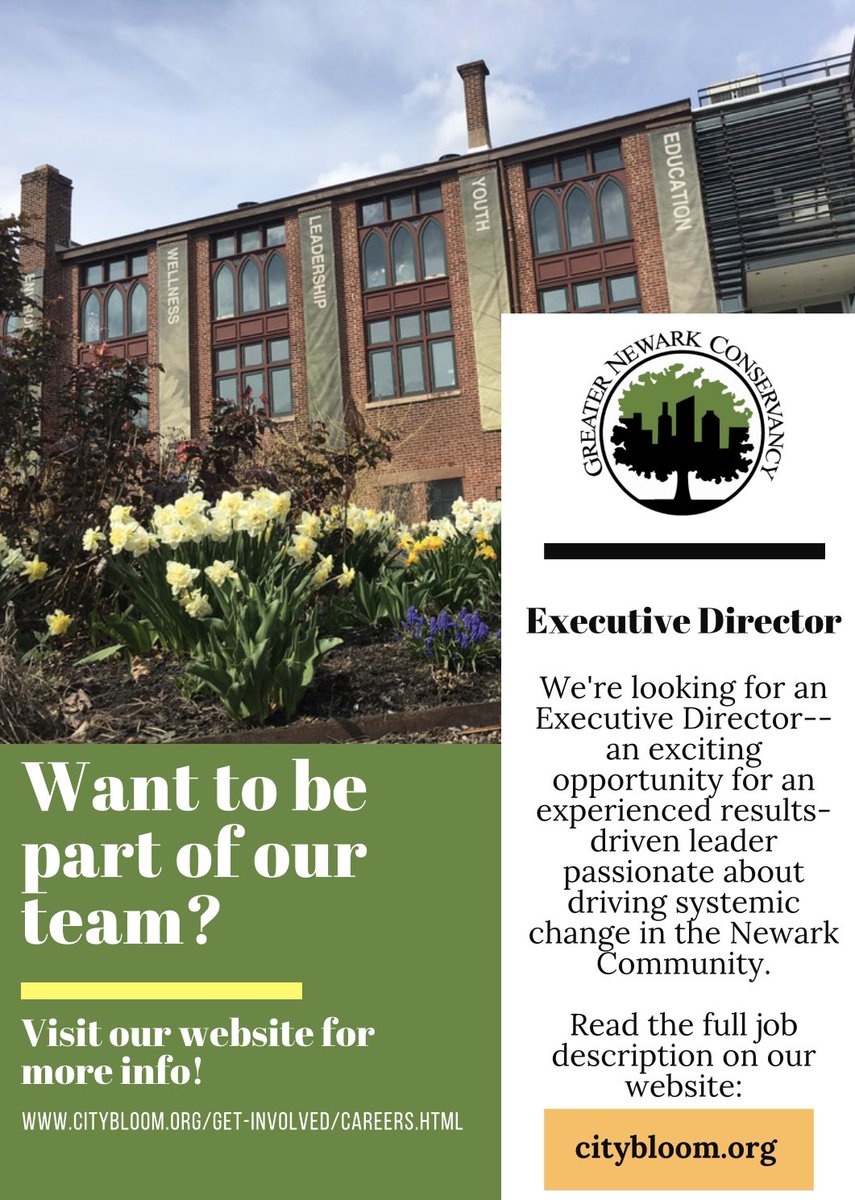 Are you ready to lead Greater Newark Conservancy’s work to promote the health and wellbeing of Newark residents? Read more about our ED position at citybloom.org