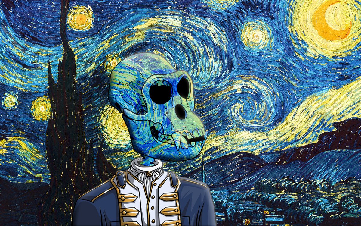 0xAntler's tweet photo. Meet Vincent - 
The Van Gogh Ape Bones!

#WickedBoneClub #Derivatives #fanart #VanGogh @WickedBoneClub @WBCCisDope https://t.co/VpLlm8eX1Q