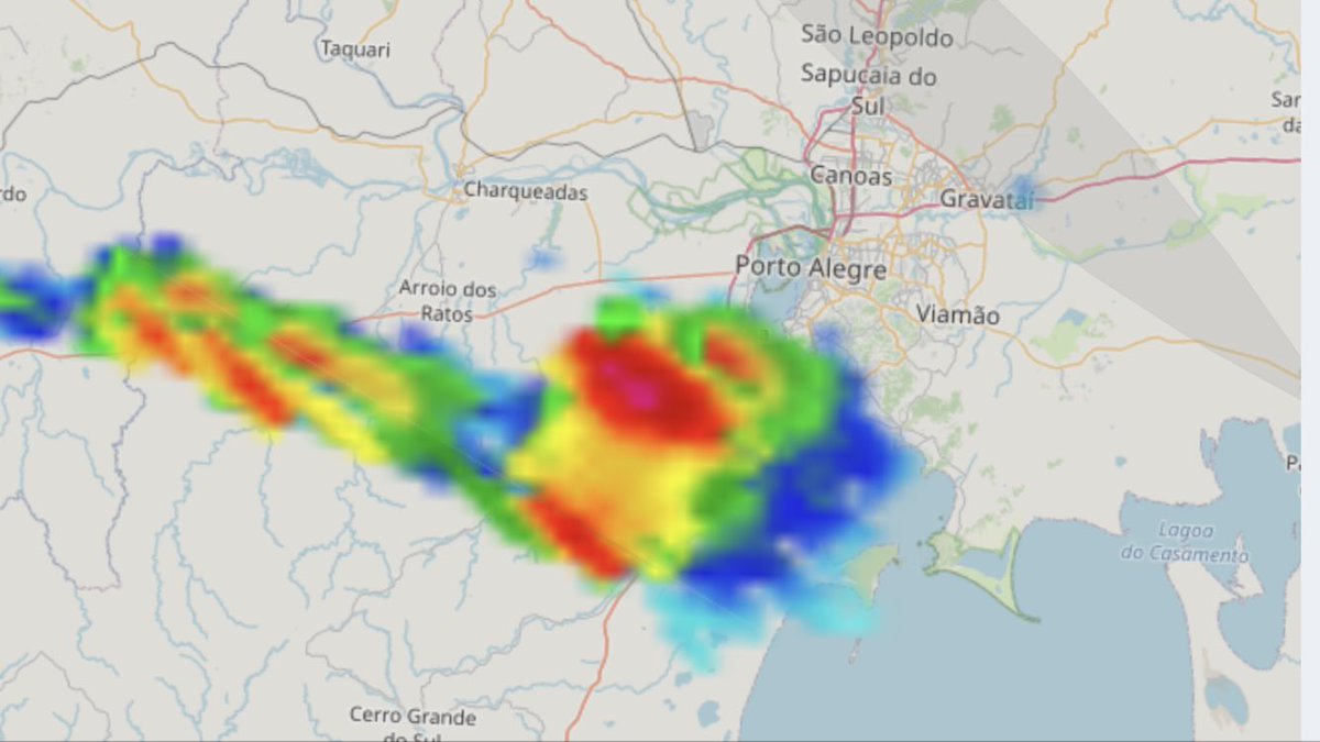 metsul's tweet image. TEMPO | Imagem de radar mostra às 14h45 área de instabilidade isolada com chuva e potencial para temporal localizado imediatamente a Sudoeste de Porto Alegre. Acompanhe em metsul.com/radar.
