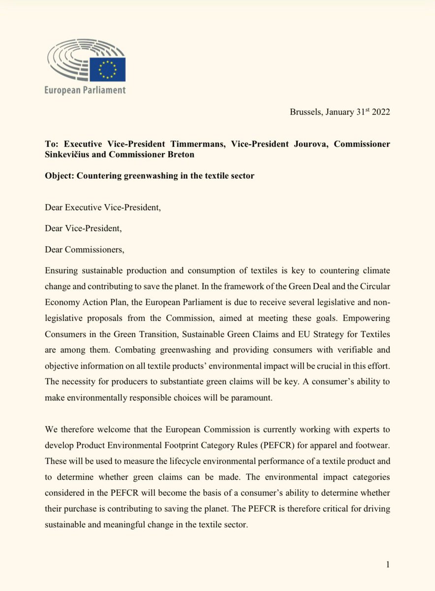 hildevautmans's tweet photo. Ensuring sustainable production and consumption of textile is key to countering #ClimateChange! Clear message to @EU_Commission about combatting greenwashing and informing consumers on products’ environmental impact 👇 https://t.co/ejFfMx8hjb