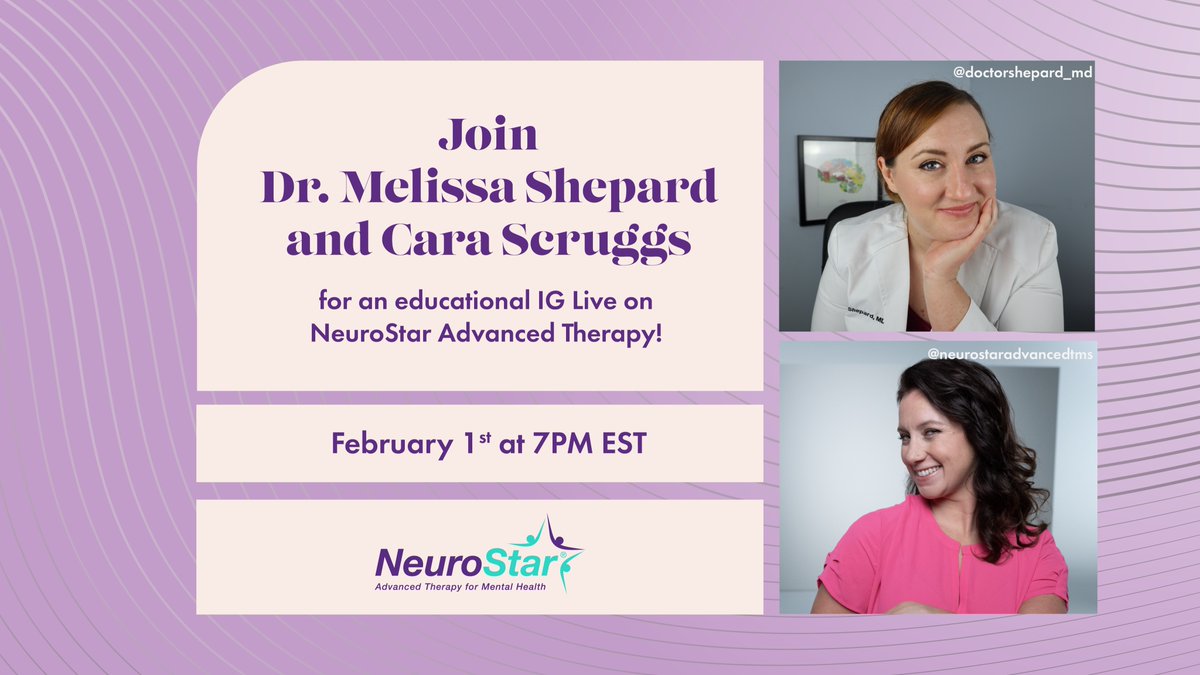 EvolveMKD's tweet photo. Join Dr. Melissa Shepard and patient Cara Scruggs tomorrow for an IG Live discussion on #EMKDClient @TMSTherapy’s non-drug NeuroStar Advanced Therapy for people suffering from major depression. To join, follow her account here: https://t.co/45iS2HIUjz https://t.co/wzRCluuto4
