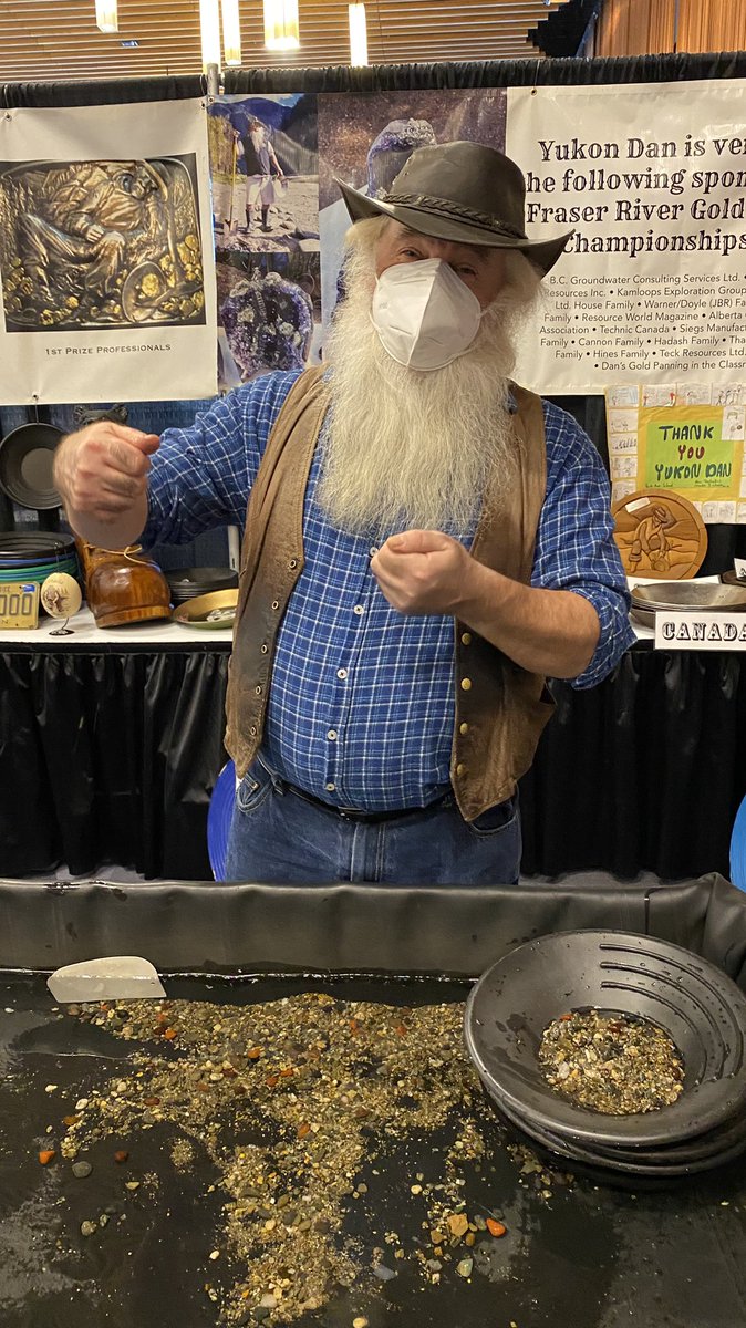 sjmuir's tweet image. @AME_BC Roundup 2022 is underway, in person and online. I’ve already picked up my Buddy for #miningformiracles - a great cause - from Lindsay and Carissa, and paused for panning tips from Yukon Dan.