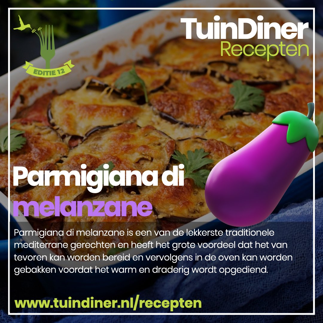 Parmigiana di melanzane is een van de lekkerste traditionele mediterrane gerechten en heeft het grote voordeel dat het van tevoren kan worden bereid en vervolgens in de oven kan worden gebakken voordat het warm en draderig wordt opgediend. social.tuindiner.nl/7EkO

#recept