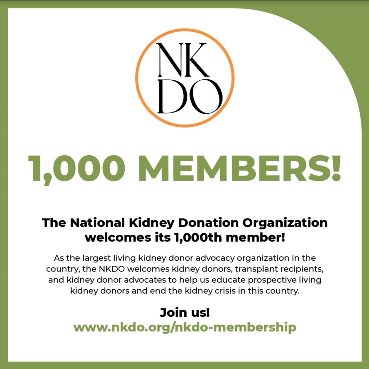We are pleased to welcome our 1,000th member. Join us! nkdo.org/nkdo-membership