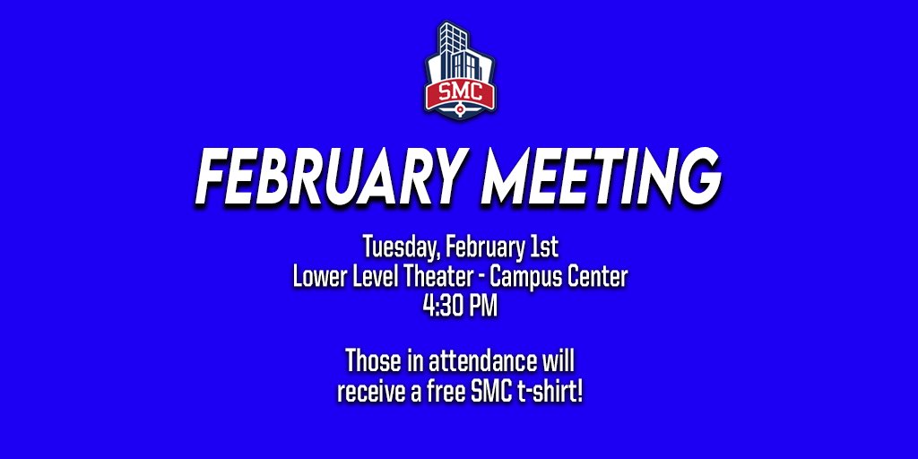 SMC_IUINDY's tweet photo. 🚨MEETING TOMORROW🚨

We hope to see you tomorrow at 4:30 in the Campus Center for our first meeting this semester!

Everyone there will also get a free t-shirt! https://t.co/ggpY03cNyA
