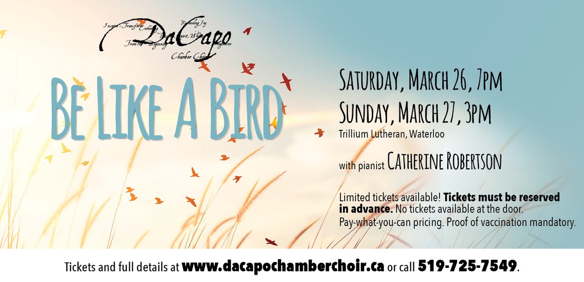 DaCapoChoir's tweet photo. Tickets for our March 26/27 concert - featuring pianist Catherine Robertson - are now on sale! Limited seats available. Full details on our web site: https://t.co/5ANWMpZ5zl @CreateWaterloo @ChoirsOntario https://t.co/n8T1hSODPl