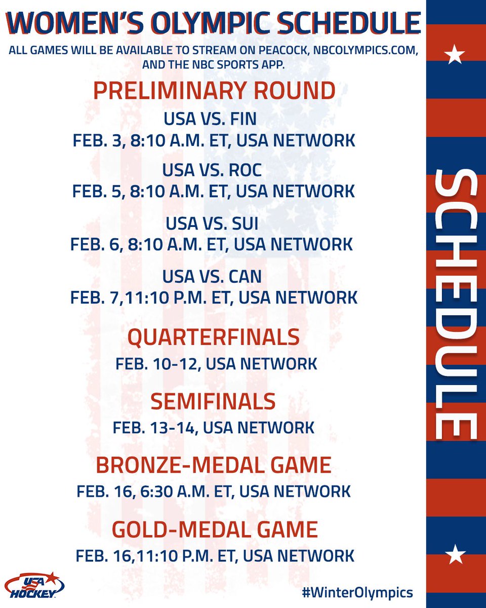Set your calendars📅 The Women's Olympic Team opens up against Finland on Feb. 3!

#TeamUSA #WinterOlympics