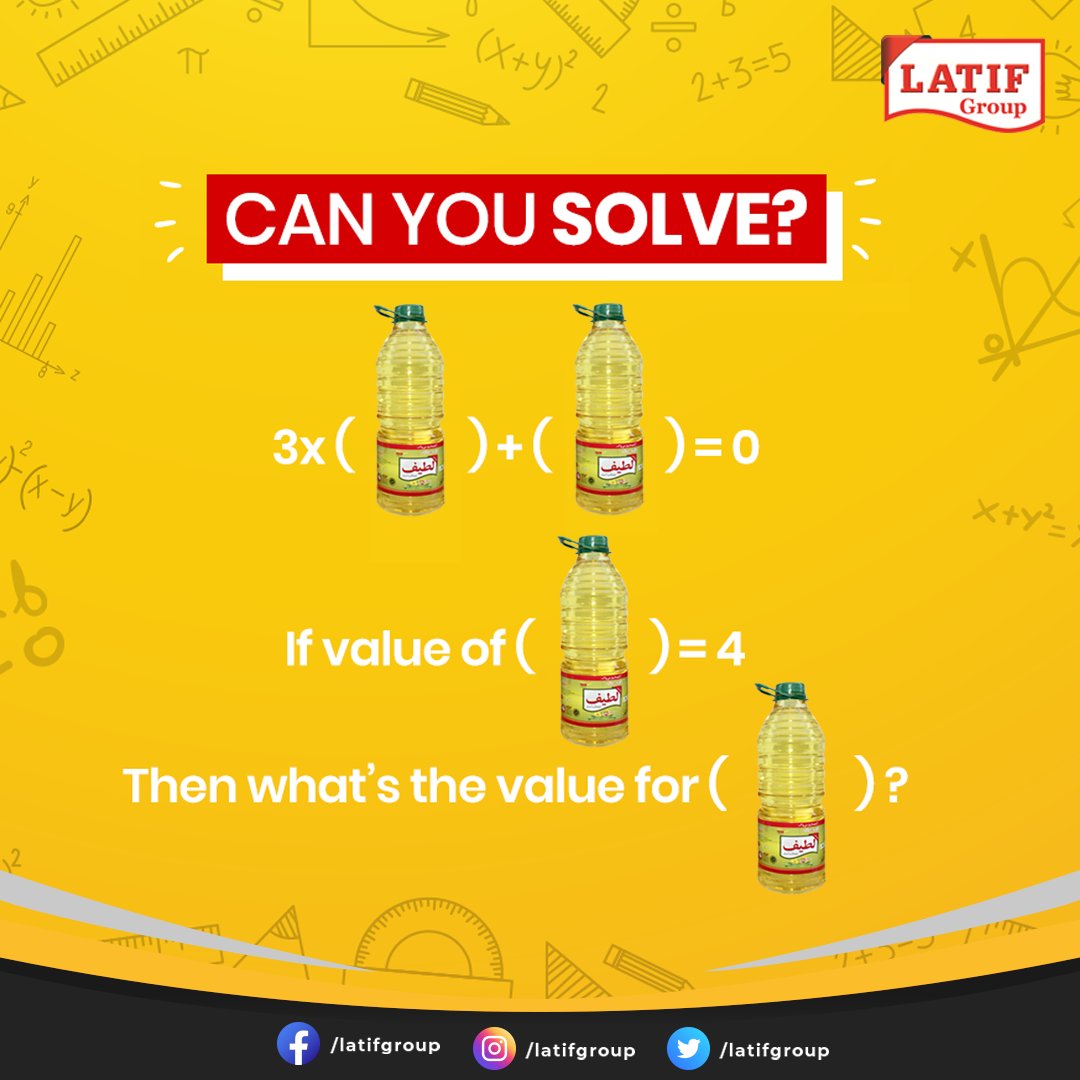 LatifGroup1's tweet photo. Can you solve the given equation? Let’s see who is genius enough to crack the right answer. #ContestAert #Contest #Quiz #GuessAndWin https://t.co/mxvbGlbpeQ