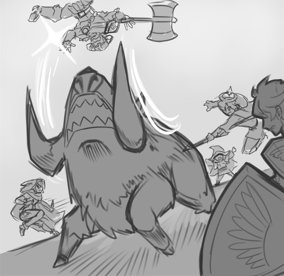 Random low-level DnD doodles:

1. (Dire) Boar Hunting Mishaps
2. Drinking Contest
3. Piggyback Scouting
4. Postbattle Wounds 