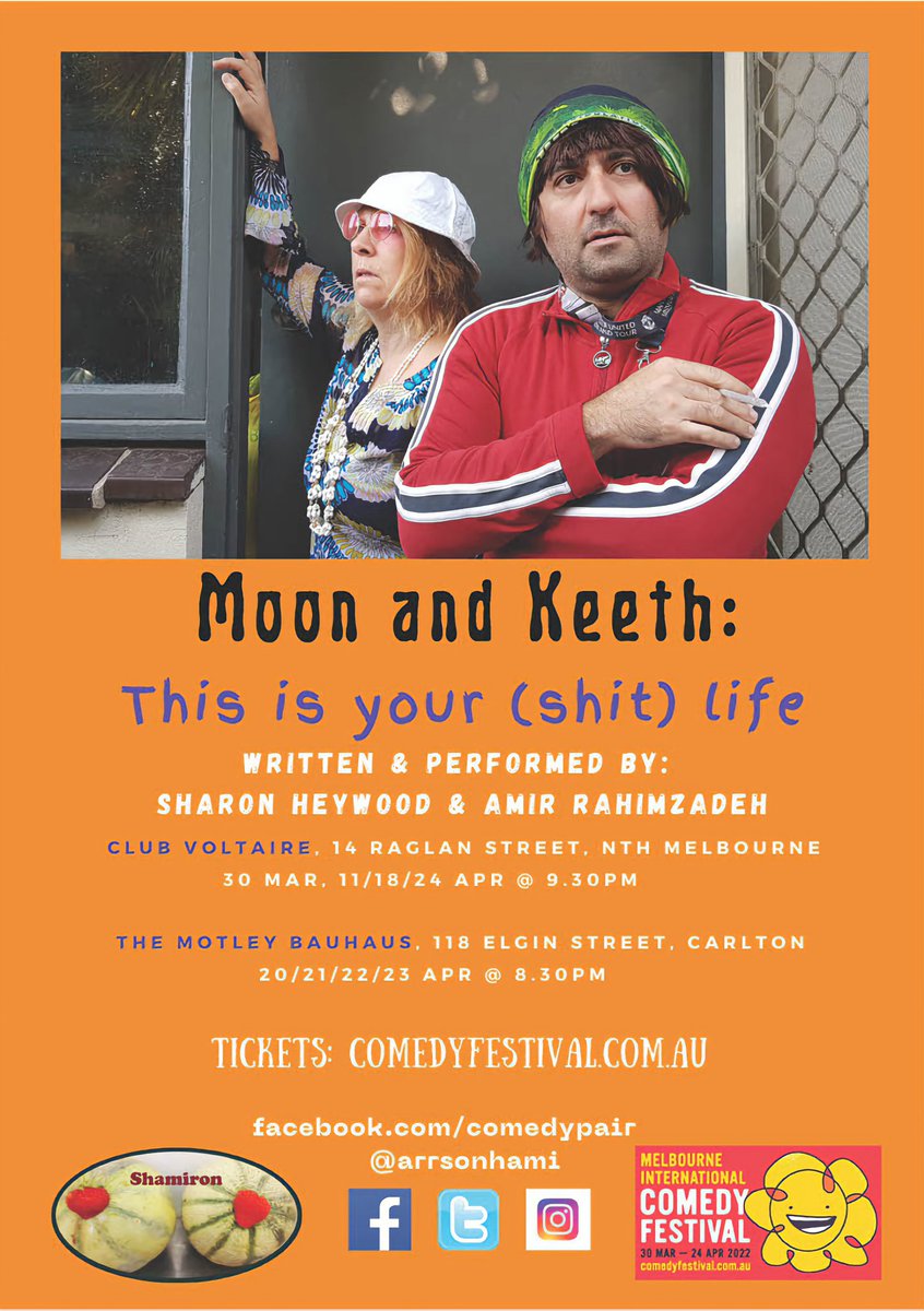 amir_actor's tweet photo. From 11am today, for only 24hrs you can get $24 tickets to our show "Moon &amp; Keeth: This is your (shit) life" @micomfestival #24/24 #britishcomedy #standupcomedy #MICF #Manchester #Melbourne #comedy
@amir_actor @loonymoony22 https://t.co/SxzWFiyrQ0 https://t.co/t6scH2WVS3