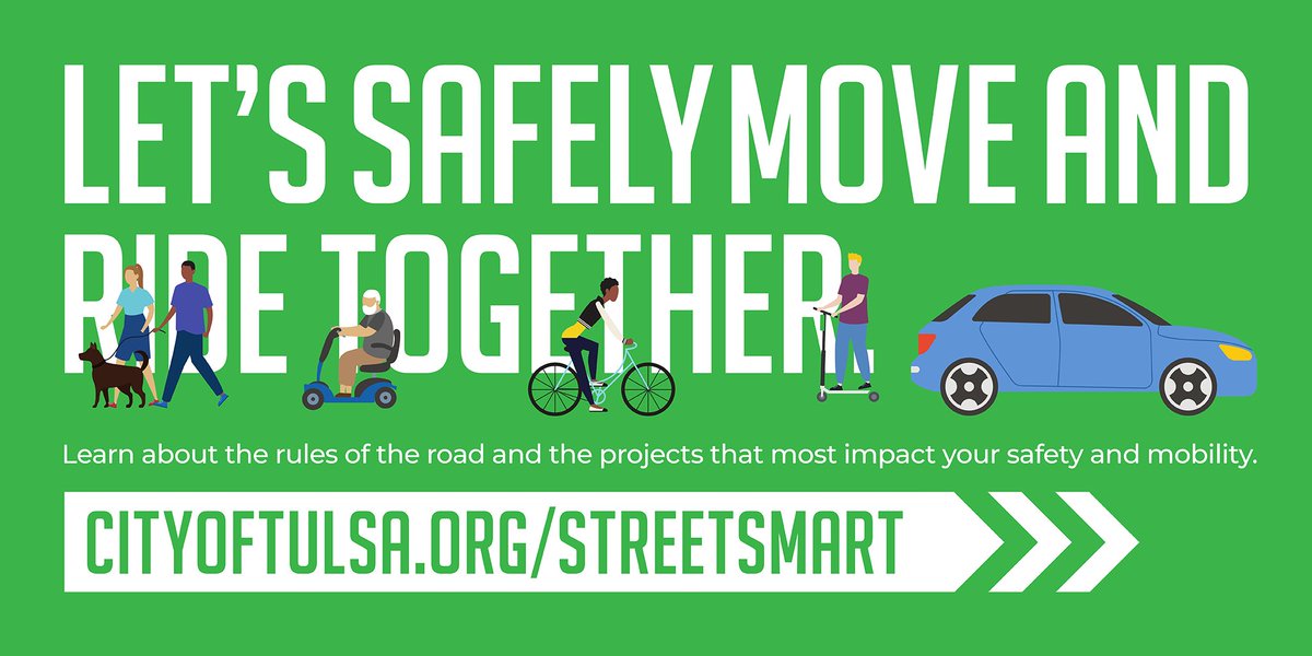 cityoftulsagov's tweet photo. Whether you prefer to walk, bike, drive, use public transportation, or ride a scooter, creating a safer Tulsa means that everyone has the tools and knowledge to safely navigate our city. 

Learn more at https://t.co/P0fEJmC6As https://t.co/dcvZKd8KwB