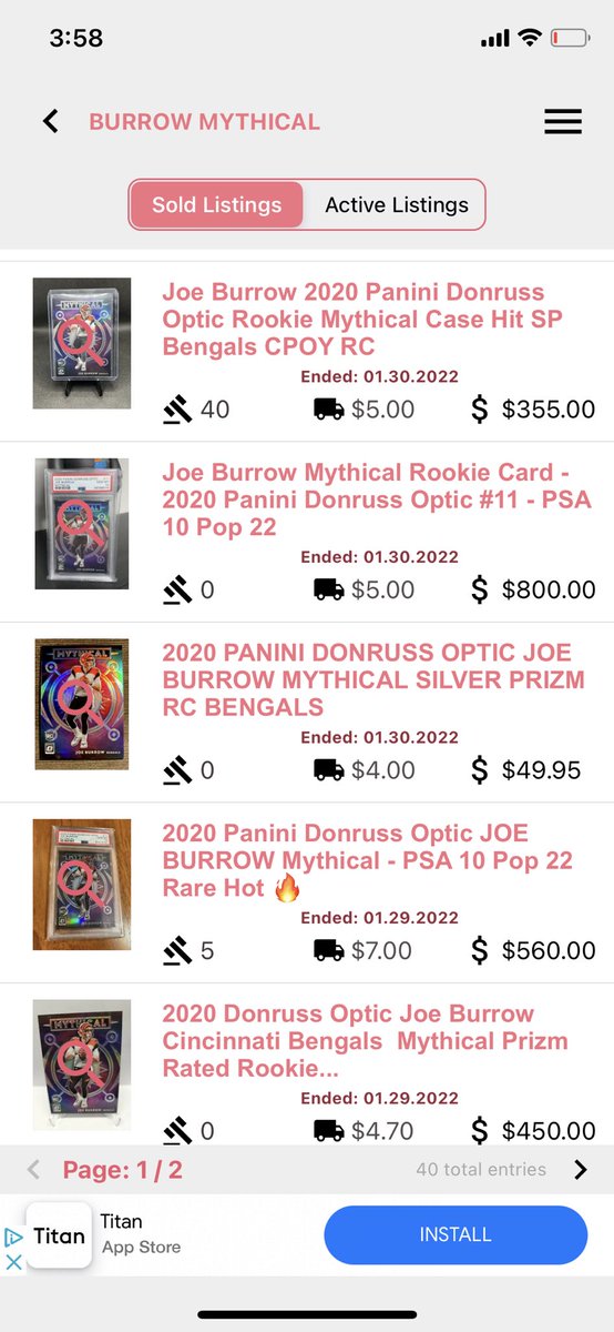 Joe Burrow Optic Mythical Case Hit… 

Comps have flown all over the place but it’s only gonna go 📈📈📈 this week! 

Two recently sold for $350 and $450… yours for $300 shipped OBO. 

<a href="/HobbyConnector/">The Hobby Connector ™</a> <a href="/Hobby_Connect/">Hobby Connection(Colton)</a>