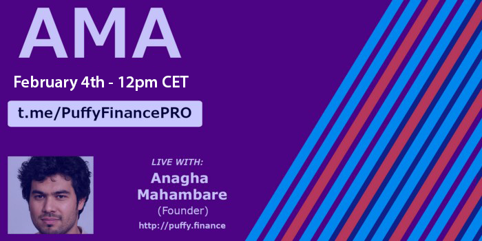 puffyfinance's tweet photo. Over $500 in rewards at the upcoming AMA on #PuffyFinance. Make sure you dont miss this date! Friday, February 4th, 2022 - 12pm CET.  Join us &amp; be ready with your questions! 

Follow @puffyfinance, #RT this post &amp; join TG to qualify  

👉👉https://t.co/pbKyhY4dtg 🚀

#newlistings https://t.co/laeLdq1Ks4