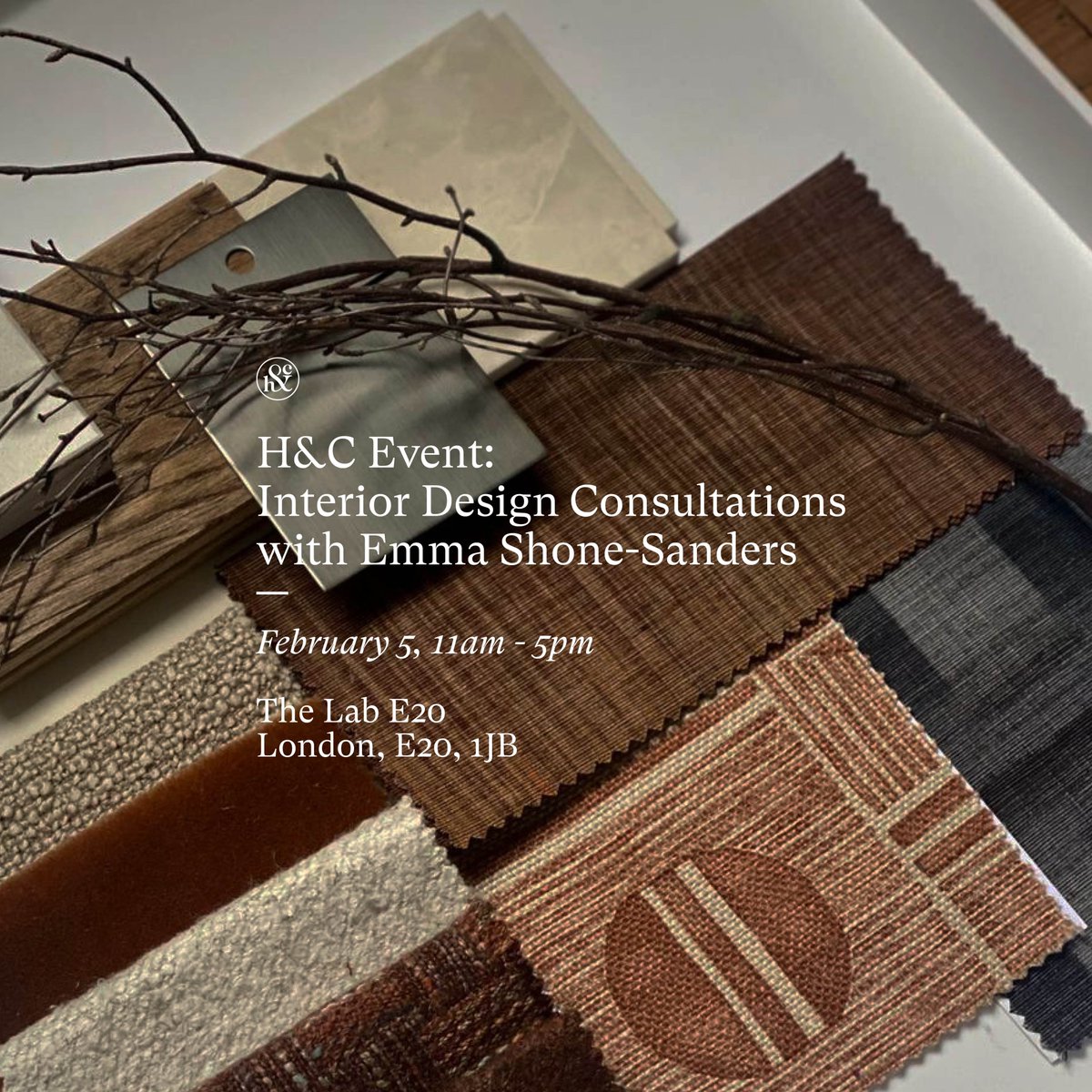 Hole_and_Corner's tweet photo. HOLE &amp; CORNER EVENT: Interior Design Consultations with Emma Shone-Sanders (@designandthat) @Naturalmat @EastVillageLDN 

February 5th, 11am - 5pm | The Lab E20

Limited spaces. Book your place here: https://t.co/1RZ8N1A5bQ

#holeandcorner #event #interiordesign https://t.co/01AMF5ThEk