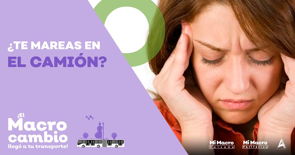 Para no marearse los mejores asientos son aquellos que se encuentren lo más cerca posible del conductor; antes del viajar intenta no comer mucho y evitar los alimentos que hacen sentir pesado.

#MiMacroCalzada #MiMacroPeriférico #TransporteSeguro #NosMueveQueLleguesBienATuDestino