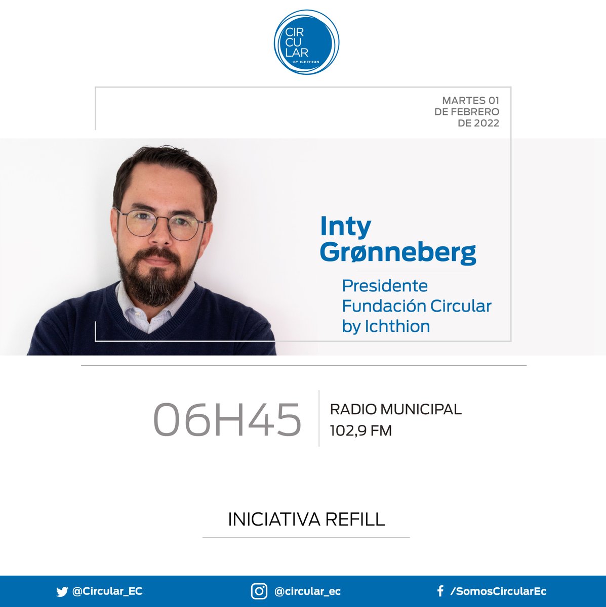 CircularEC's tweet photo. Mañana a las 06h45 nuestro Presidente @groninty estará en @RMunicipalFM donde les contará acerca de #Refill1000, una red de 1000 bebederos 🚰 que @Refill_Ecuador espera colocar en el país para reducir los plásticos de un solo uso.

¡No se lo pierdan por la 📻 102,9 FM! https://t.co/JESJFQZj9S