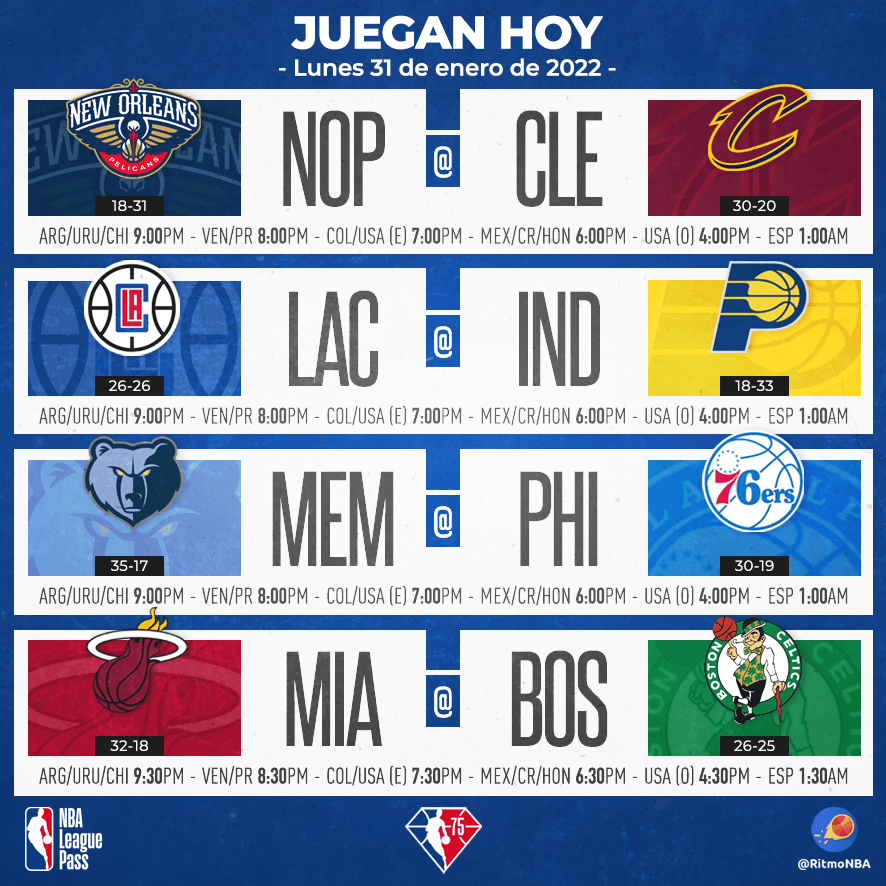 RitmoNba's tweet photo. Los partidos de la noche del lunes son ocho.
#partidosnba
#nb75 https://t.co/yWIAvp9jSh