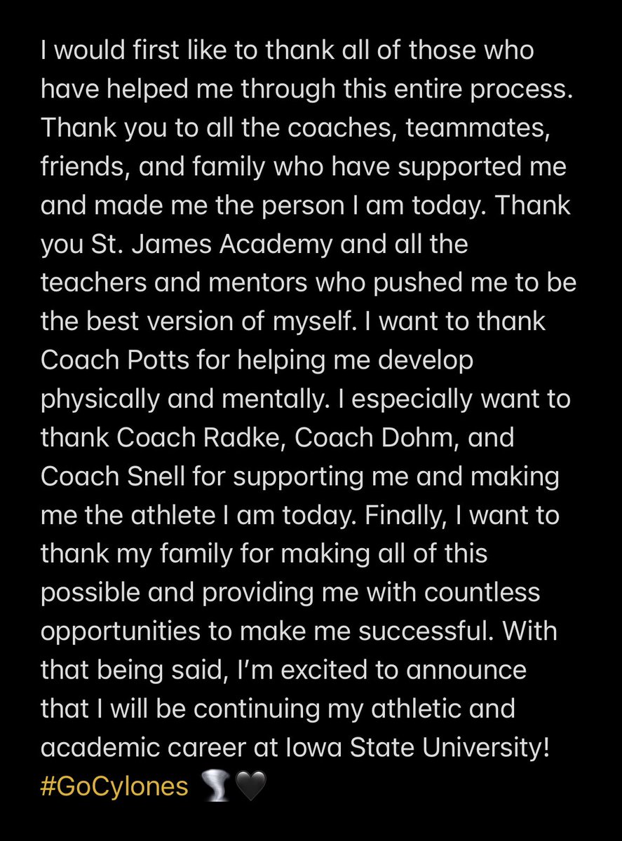 Committed 🖤 #GoCyclones <a href="/tradke85/">Tom Radke</a> <a href="/TopSpeedLLC/">Joseph Potts</a> @CoachNateISU