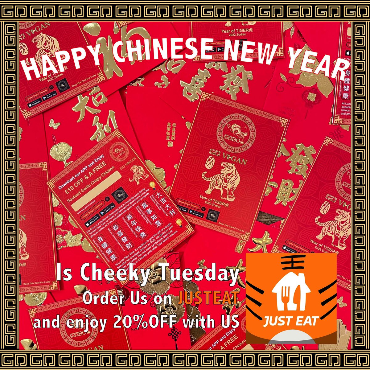 gdboxgroup's tweet photo. 🧧🎊CHINESE NEW YEAR🐯🧧
Order us on @justeatuk and enjoy 20%OFF
🧧Receive a RED POCKET from us by simply ordering on the day! 🎁🥡 https://t.co/DUJlhMAGUR