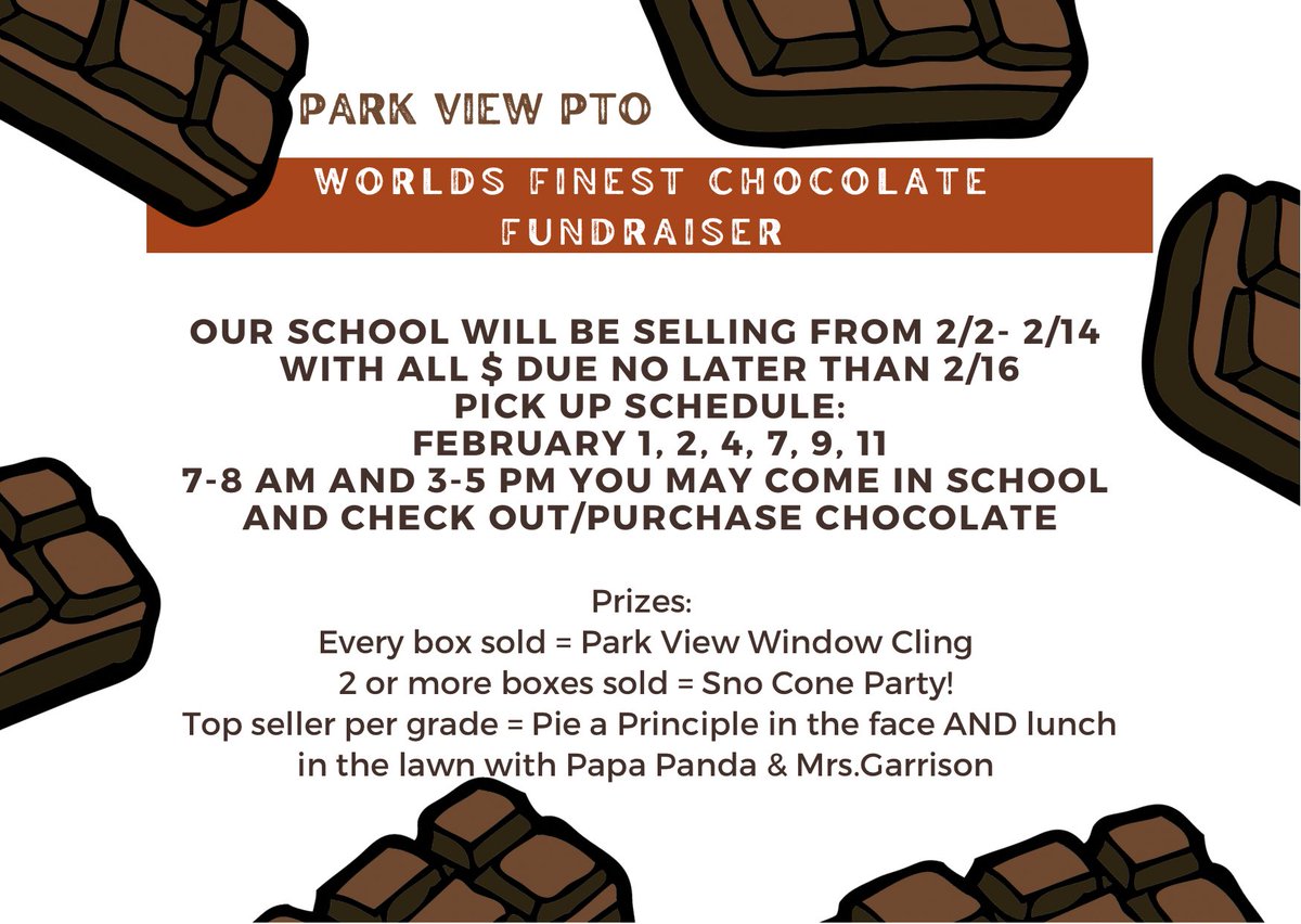 Park View Elementary (@pvpandas) on Twitter photo Sweets to support our Sweets at #ParkViewPandas ! Pie a Principal & Lunch on the Lawn makes a for a sweet top sales reward! โฆ<a href="/cgarrison5526/">Casey Garrison</a>โฉ #worldsfinestchocolate Sweets to support our Sweets at #ParkViewPandas ! Pie a Principal & Lunch on the Lawn makes a for a sweet top sales reward! โฆ<a href="/cgarrison5526/">Casey Garrison</a>โฉ #worldsfinestchocolate