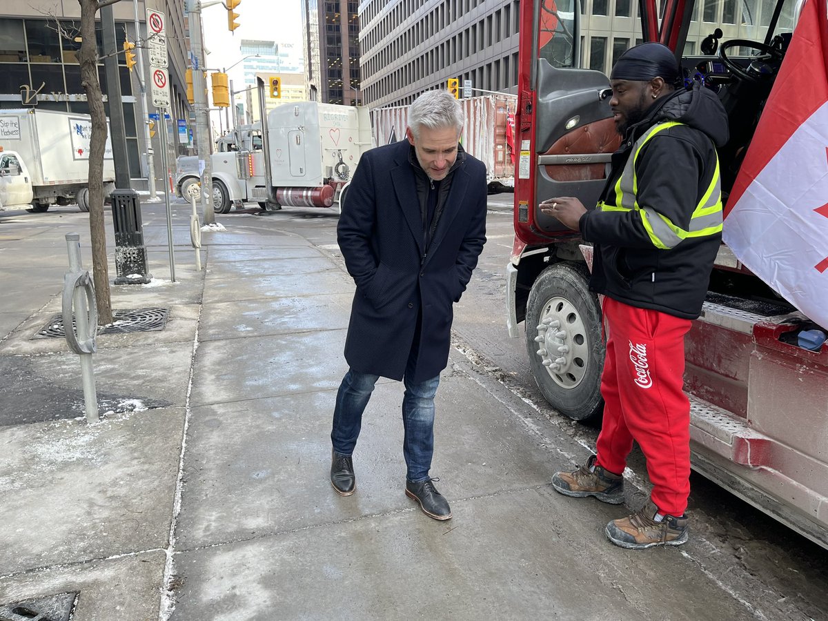 So many great chats this AM. This hardworking truck driver tells me he made a large retail delivery in Montreal four days ago. Then he put on his mask &amp; went to buy a quick snack. He was turned down from buying the very product he’d just delivered. Decided then to come to Ottawa.