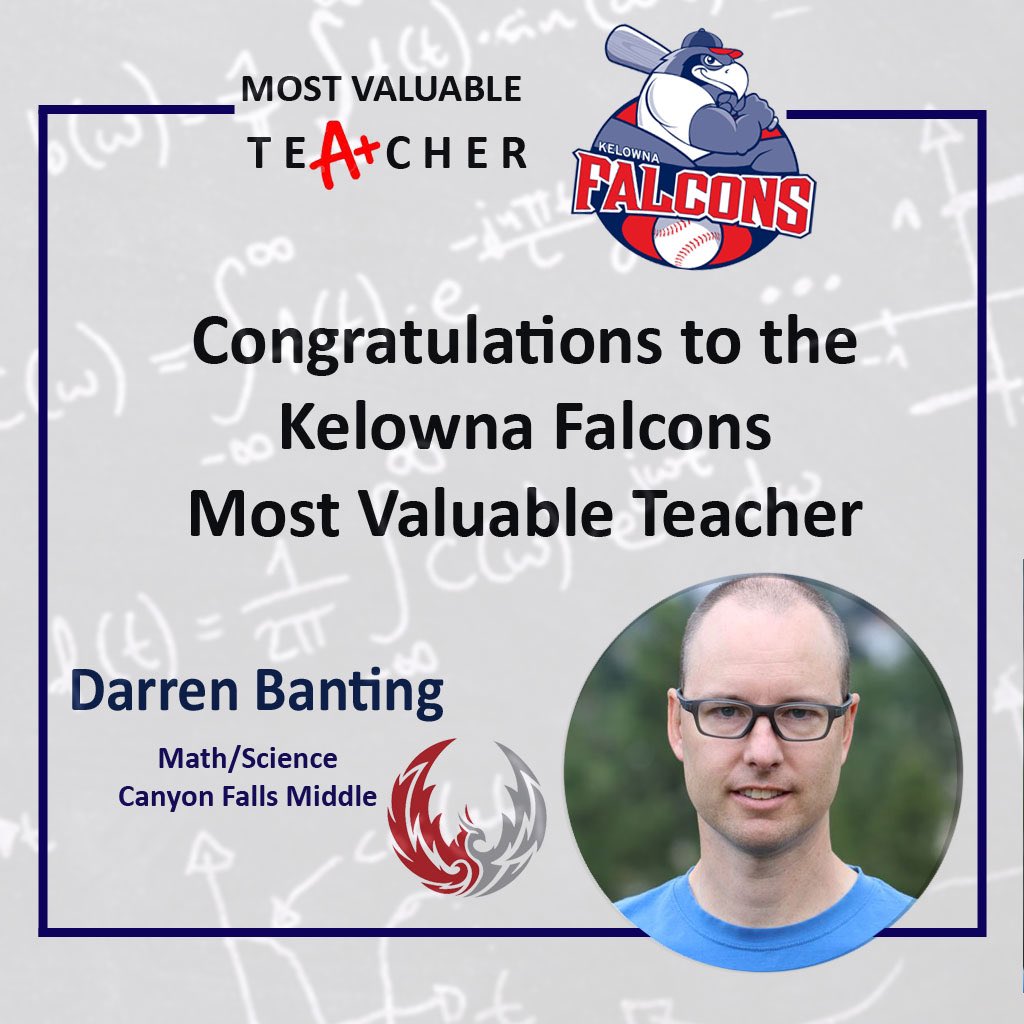 Congrats to Mr. Banting as recognized by the <a href="/kelownafalcons/">Kelowna Falcons</a> as this month’s Most Valuable Teacher!