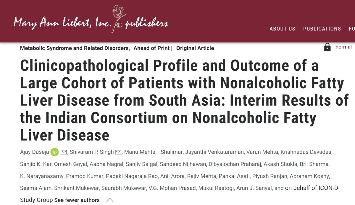 ajay_duseja's tweet photo. - Thanks to all co-investigators of - Indian Consortium on NAFLD (ICON-D)
- Largest real-life NAFLD data from south-Asia
- > 4000 patients
- 1/3rd significant fibrosis
- 10% cirrhosis
- Follow up- Hepatic/Extra-hepatic events more common in cirrhosis
https://t.co/LwKFK3i4tV https://t.co/IEVxZYjpp7