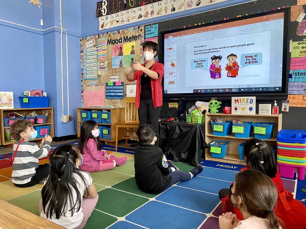 MrsZachariadis's tweet photo. Thank you to our classroom paraprofessional, Miss Tina, for sharing her culture and teaching us all about Lunar New Year! 🎊🦁❤️@DGreen159 @PS159_Q #LunarNewYear #LunarNewYear2022 https://t.co/zNwVs1NFuh