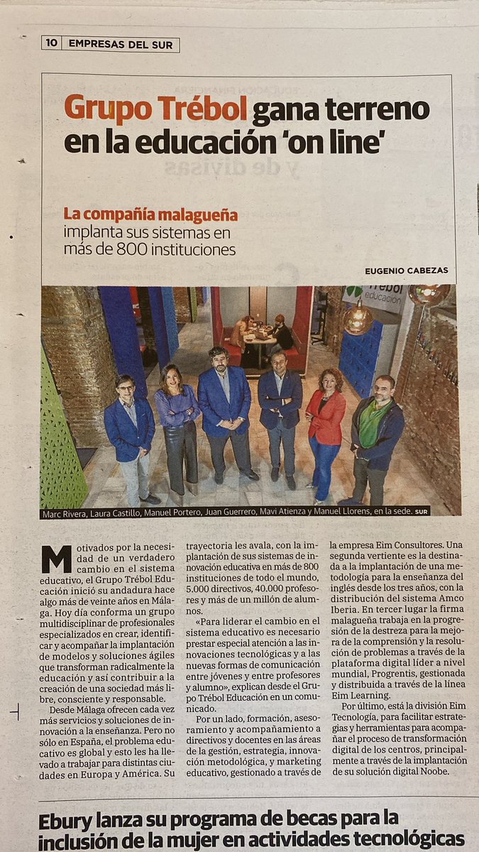 Manuel F. Portero Ortiz (@mportero21) on Twitter photo Hoy <a href="/DiarioSUR/">SUR. El periódico de Málaga</a> se hace eco de nuestra labor acompañando a instituciones educativas desde 1.999 en sus procesos de transformación, innovación y mejora de sus proyectos educativos.
#GrupoTrébolEducación
#BetterTogether Hoy <a href="/DiarioSUR/">SUR. El periódico de Málaga</a> se hace eco de nuestra labor acompañando a instituciones educativas desde 1.999 en sus procesos de transformación, innovación y mejora de sus proyectos educativos.
#GrupoTrébolEducación
#BetterTogether