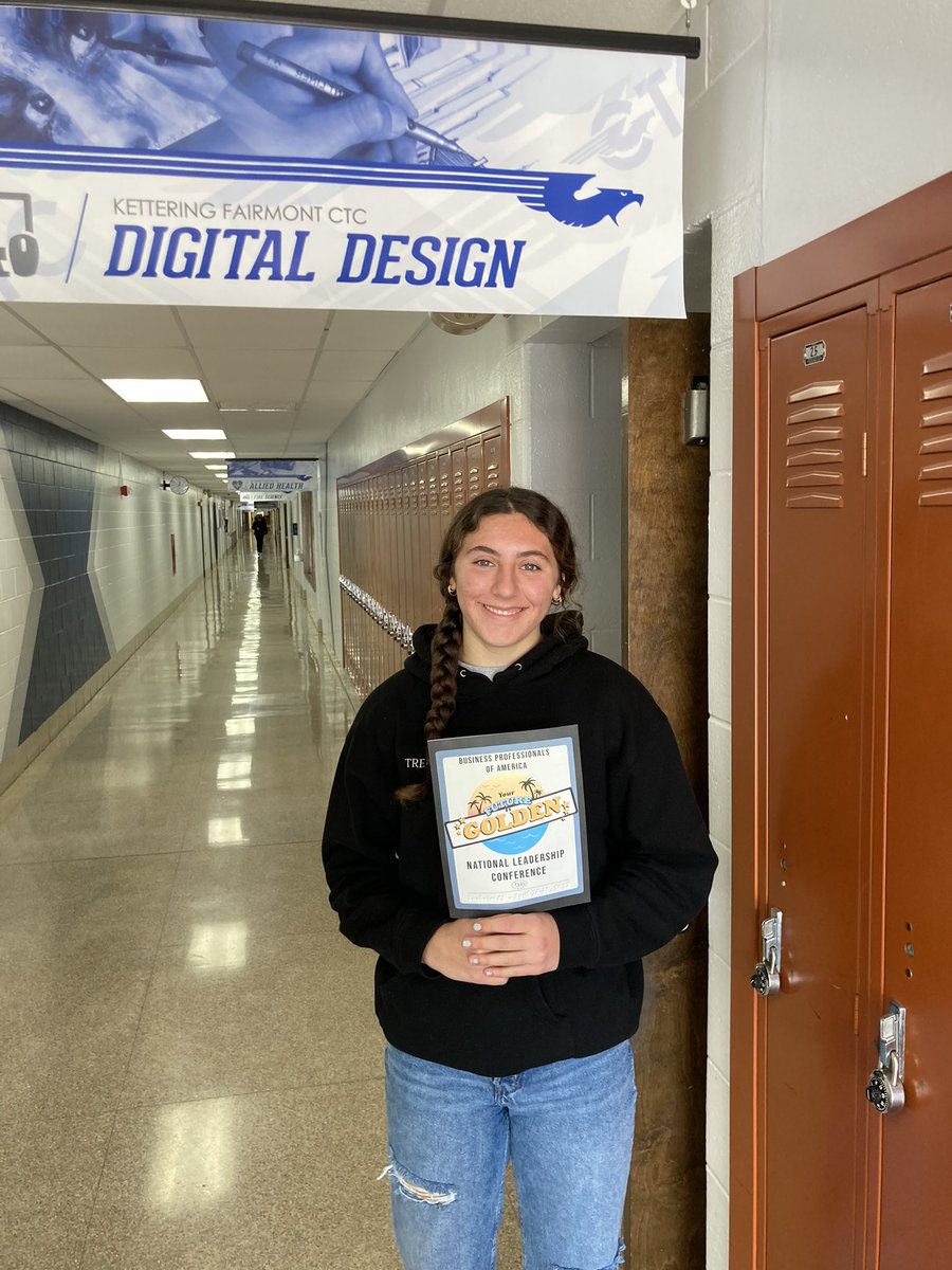 Digital_Parker's tweet photo. Congratulations to Keira Erling (1st) and Dana Haschart (3rd) who placed regionally and will represent @FairmontCTC, @KetteringSchls, @KFHSFirebirds Digital Design at the @OhioBPA Graphic Design Promotion Competition! https://t.co/4miiWt5U17