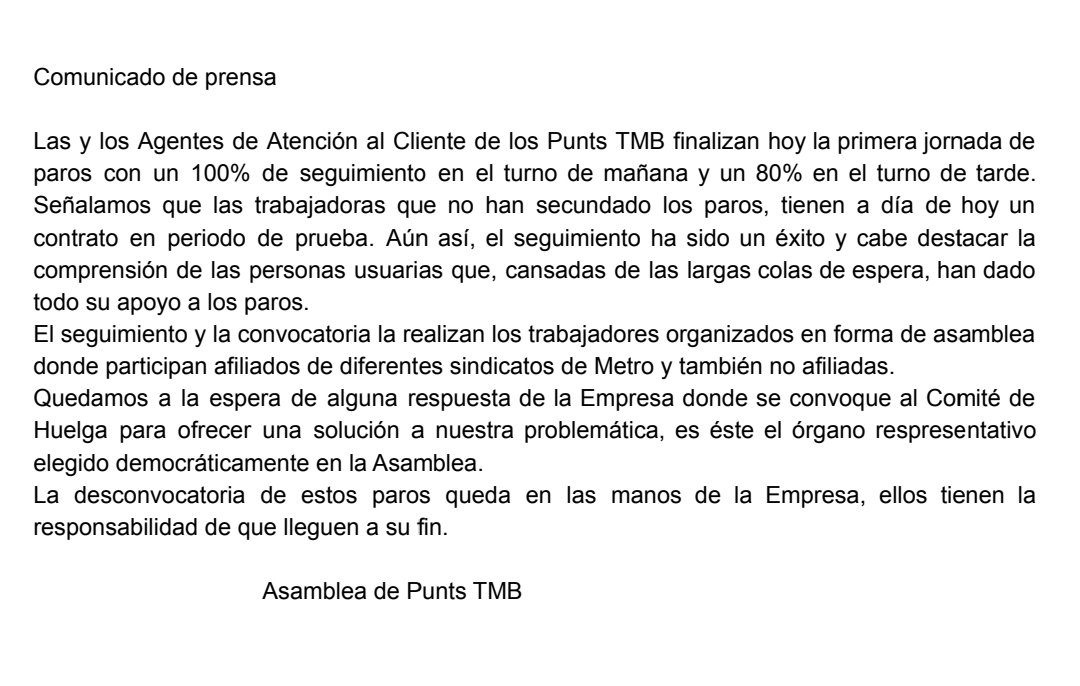 VagapuntsTMB's tweet photo. 31/01/2022
Primer día de paros de los compañeros de los Punts TMB! Por una atención digna ✊
Aquí tenemos el seguimiento de nuestra primera jornada! ⬇️ https://t.co/YucuAgkO9G
