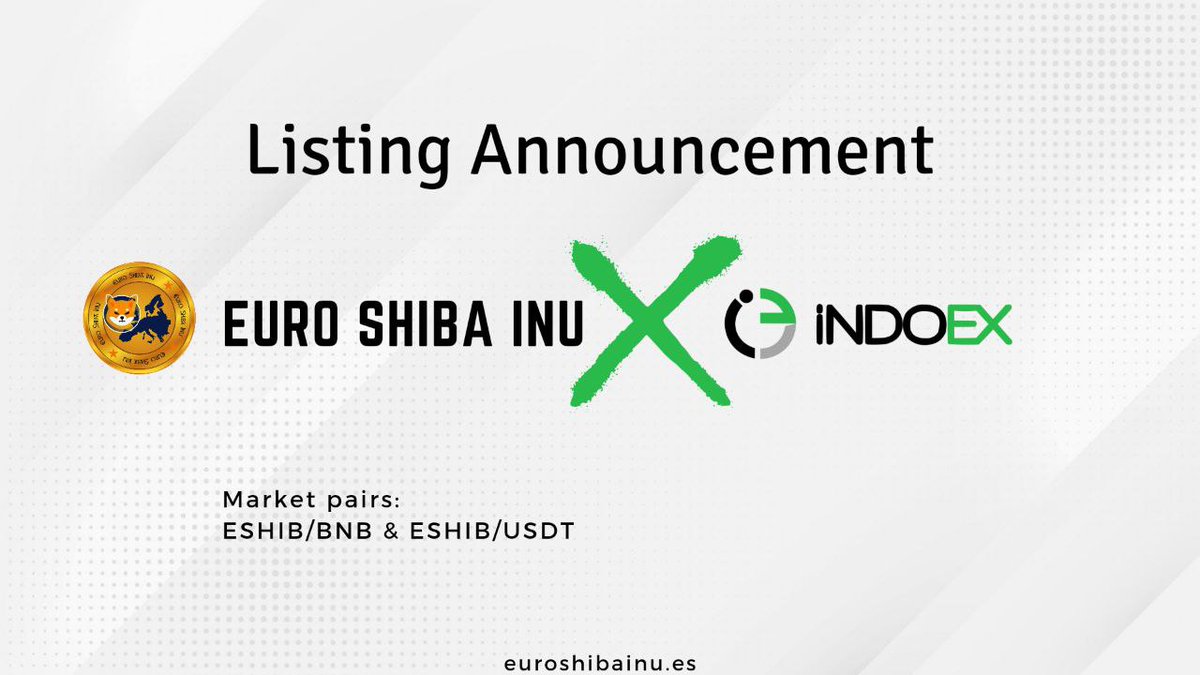 EShib_token's tweet photo. Euro Shiba Inu (ESHIB)
Listed on #IndoEx 
https://t.co/smWw4EAASv
https://t.co/z0seC5s2KO
website: https://t.co/c0Z6wJuLIL
Twitter: https://t.co/zSW43258VM
TG:   https://t.co/k6M0LCNEWd
Follow us: https://t.co/YSYAuG3UO1
@Indoex_LTD
#EShib #EuroShibaInu #EuroSiba #EShibVerse #CEX https://t.co/DuqMSzr5Ed