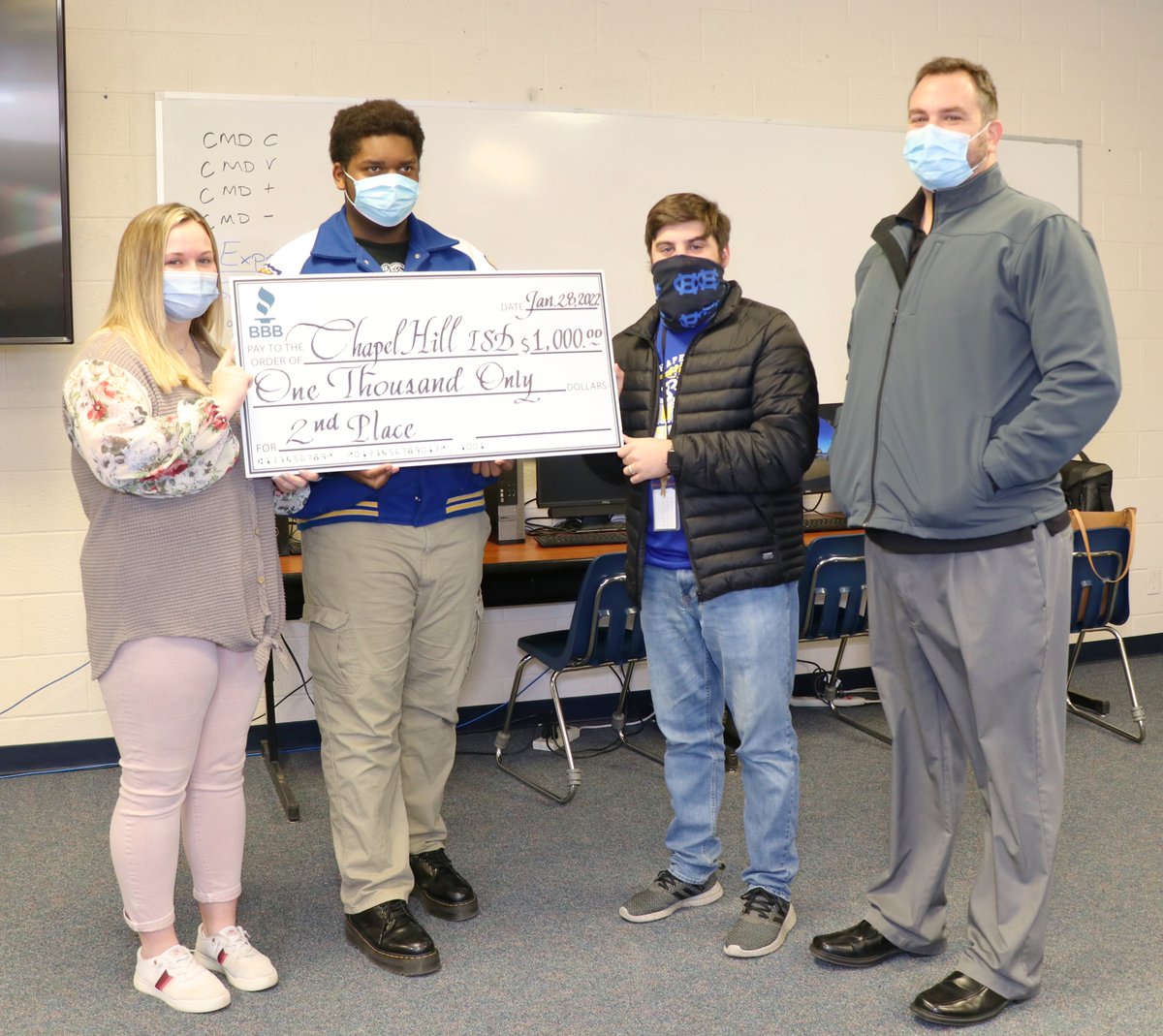 ChapelHill_ISD's tweet photo. Congrats to Karli Finch, 11th grader, and Jaqwon Williams, 11th grader, for placing second in  @BBBCET Video Contest.  
Karli and Jaqwon are part of @chhsbulldogs AV class taught by Mr. Logan Ward. #ChapelHillWay https://t.co/QNYnd3Ik7A