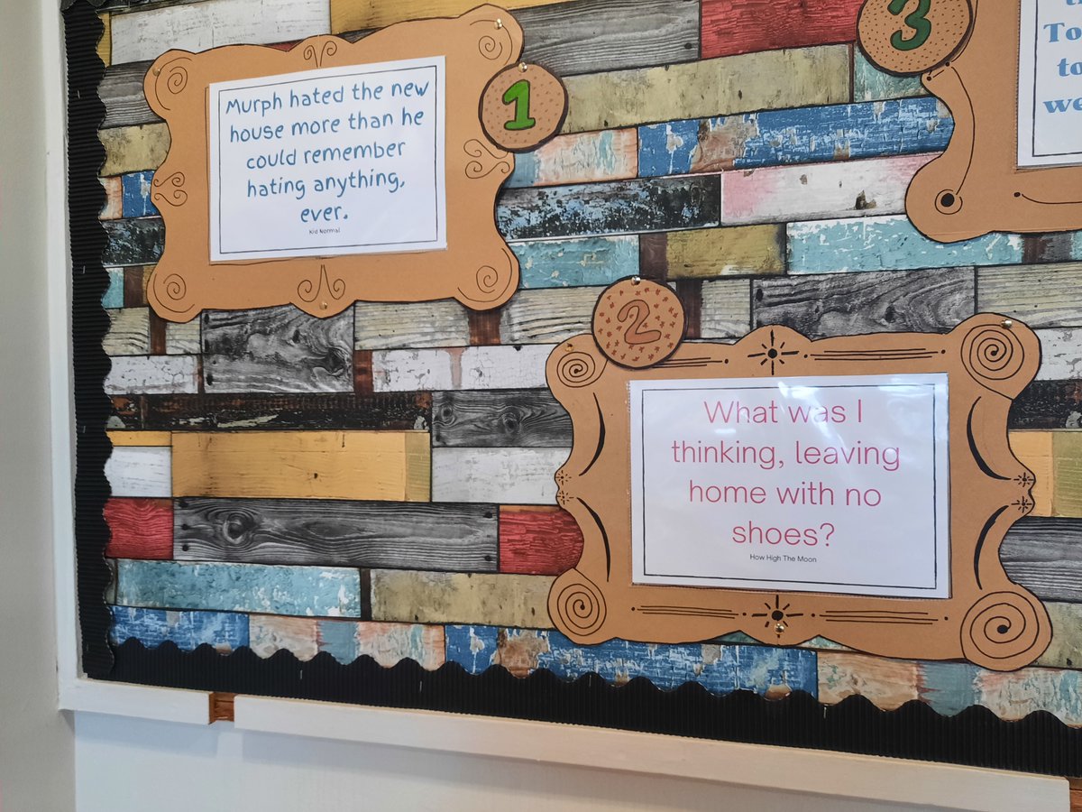 LibraryLane1978's tweet photo. Really pleased with my new February display in the library. 
It is called "Do You Believe in Love At First Line" (sorry/not sorry!) 
The frames have been up-cycled from cardboard and pupils picked the books and typed up the first lines. 
#schoollibrarydisplay https://t.co/fQYXtMyPtP