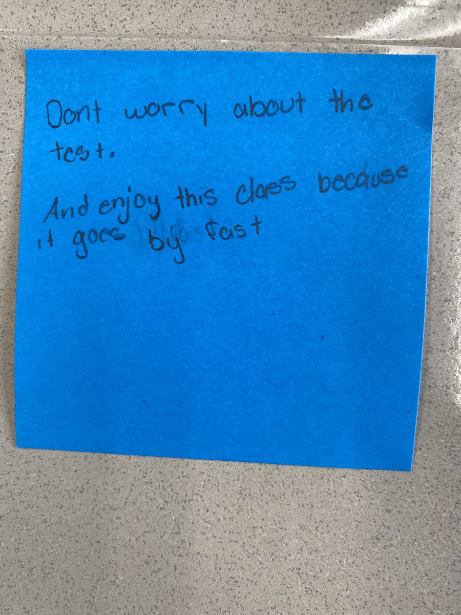 mgustray's tweet photo. As an exit slip on Friday I had my students write a note to my new students. Choose a) what to expect/advice for class b) a motivational quote/lyric or c) something they enjoyed throughout the semester. Peer to peer feedback surpasses anything I can share.  #meaningfulSEL https://t.co/cv8dv9Cmej