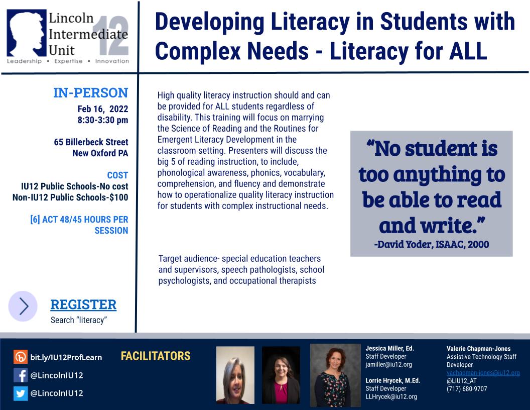 All students have the right to high-quality literacy instruction.  Learn how to operationalize Literacy for All through the big 5 of the #ScienceofReading for students with complex needs <a href="/LIU12_PD/">Lincoln IU12 PD</a> <a href="/LincolnIU12/">Lincoln IU12</a> <a href="/LIU12_TaC/">TaC_IU12</a>  <a href="/JessMillerIU12/">Jessica Miller, EdD</a> <a href="/LIU12_Inclusion/">TaC Inclusive Practices LIU 12</a> #liuassitivetech #AAC