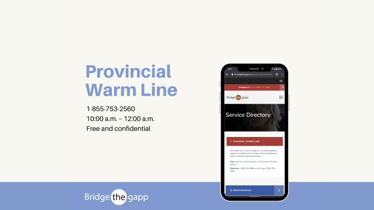 If you are feeling isolated and alone during #COVID19, reach out and speak with a trained mental health peer supporter. 

Call the CHANNAL Provincial Warm Line at 1-855-753-2560 9:00am to Midnight daily. They are there to listen and help.