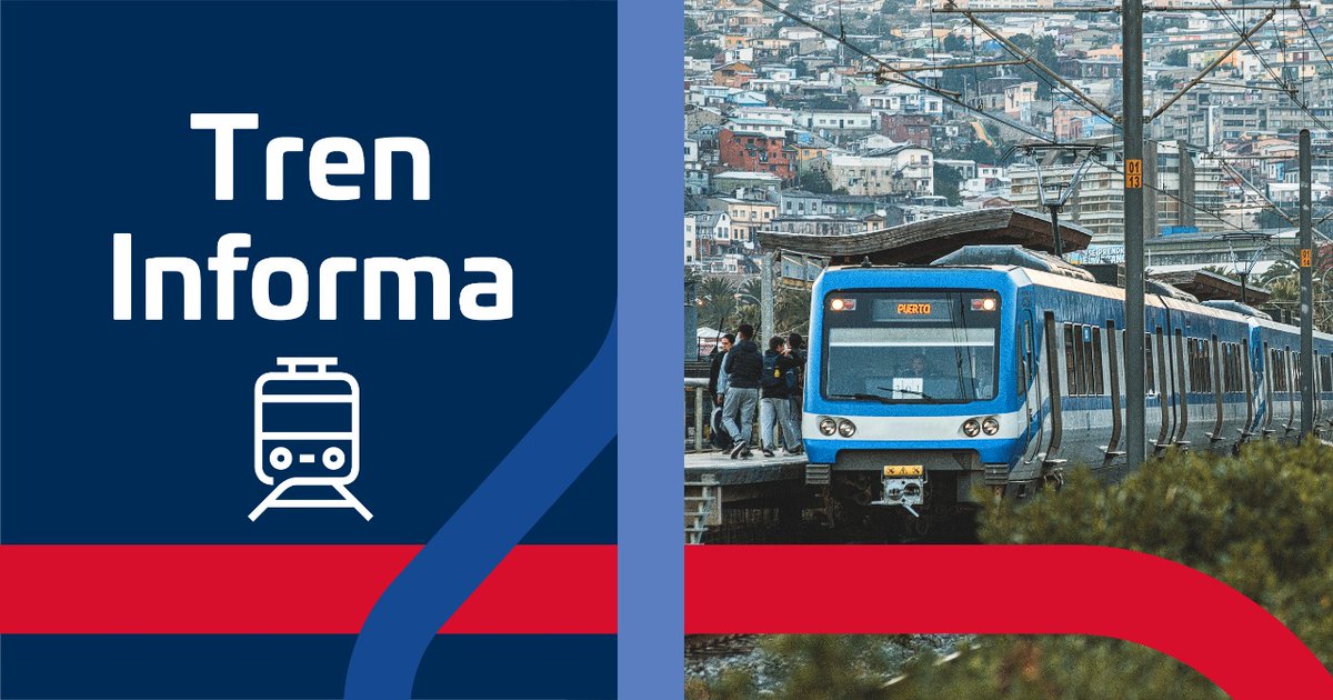 EFEValparaiso's tweet photo. #TrenInforma 16:45 hrs. - Por retiro de árbol caído, transitoriamente el intervalo de trenes entre Puerto y Sargento Aldea será de 12 min; y entre Sargento Aldea y Limache será cada 26 min por una sola vía. Considera mayor tiempo de viaje. Seguiremos informando. https://t.co/j5O0KDwC0z