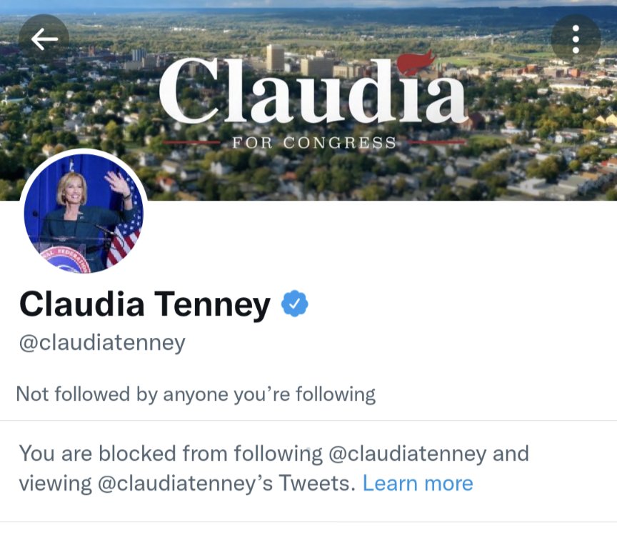 Tolerated13's tweet photo. For the folks in The "new' #NY23, this is what #Qlaudia does, she blocks her constituents,so she can hide behind her veil of #Trumpisim while doing nothing for those she "represents" https://t.co/uu7L334xIq