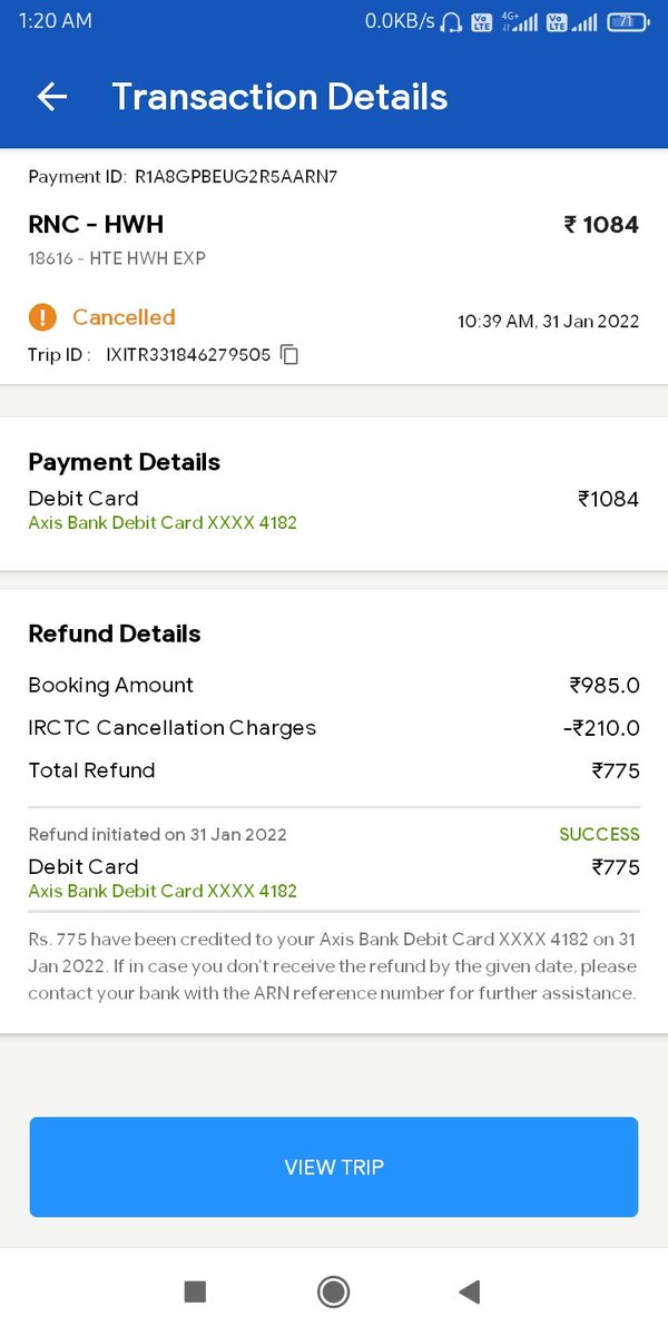 dassaurab's tweet photo. @AxisBank @AxisBankSupport
I did not received my refund amount in my account even when refund was successfully from ixigo. Please refer image. https://t.co/JaYSkQYZ7T