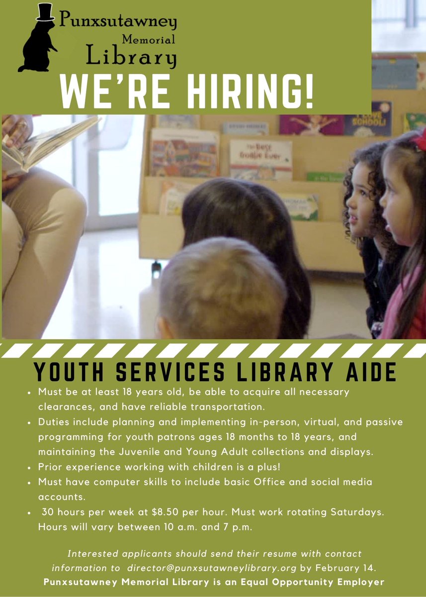 We're hiring! Submit your resume to director@punxsutawneylibrary.org