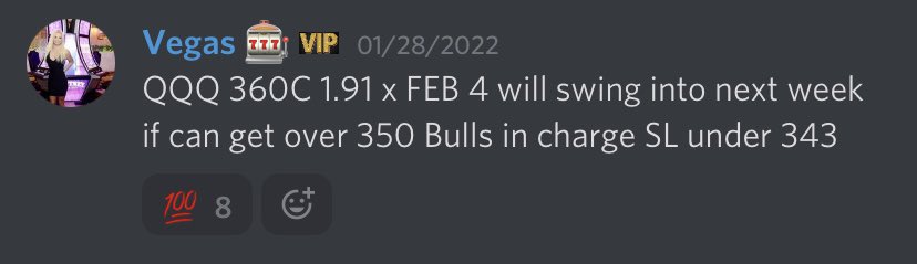stocktalkweekly's tweet photo. Our girl @iluvstocks1 absolutely killed this $QQQ swing in our Discord alerted Friday $1.91 - $5.75 today (+200%) https://t.co/FBzCpVI653
