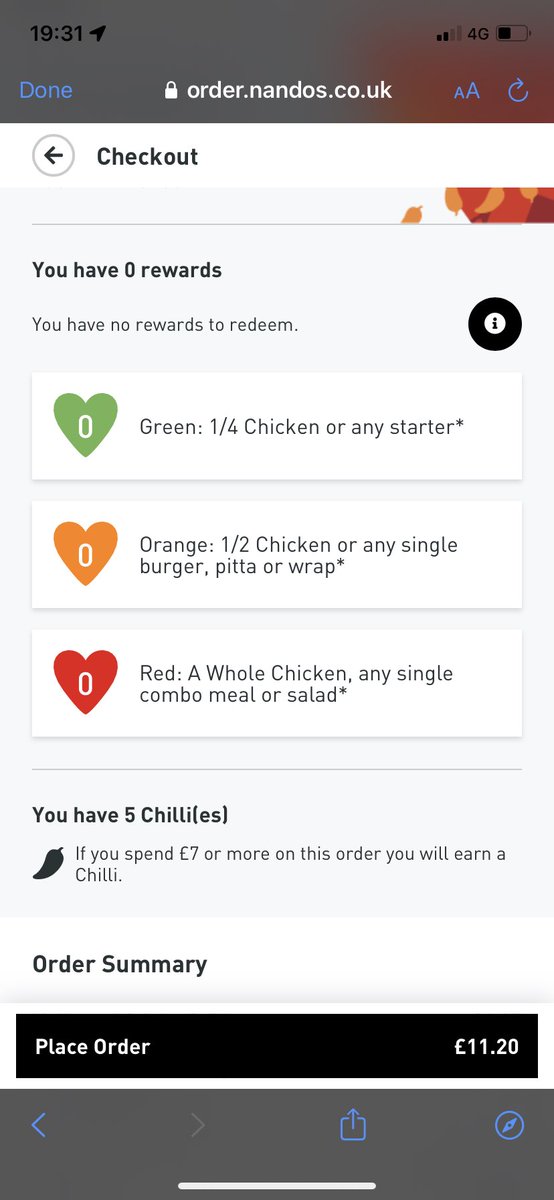 arlyne217's tweet photo. @NandosUK, tried using my orange reward as it expires today &amp; checkout on app and web says I have no rewards to redeem. Phoned up branch I was collecting from and don’t do orders over the phone. Travelling home from work so wanted to pop in not wait extra for food too. https://t.co/tibeFehGos