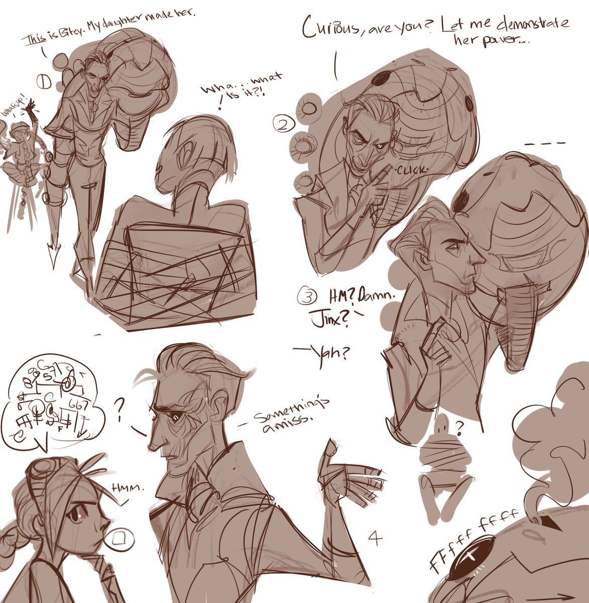 from left to right, a continuation to the last comic thanks to the idea from @JWiesner_Art -Silco attempts to use "Bitey" on a traitor, doesn't go as planned. #ArcaneArt #arcane #Silco #jinxfanart 