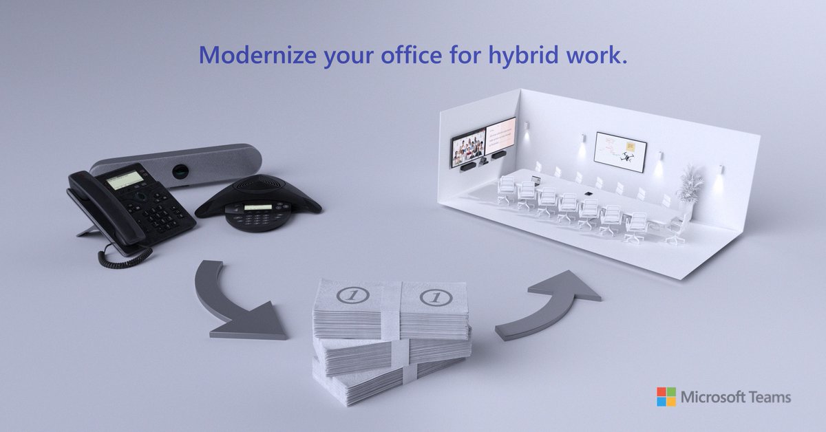 MicrosoftTeams's tweet photo. Get CASH BACK by trading in your existing meeting room video conferencing devices &amp; desk phones, then upgrade to devices certified for Microsoft Teams. https://t.co/88FVrC8JXG